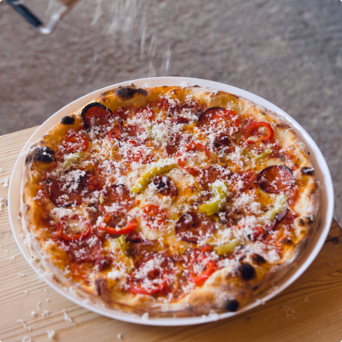 Image of pizza on table